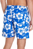 A classic men short shorts with blue and white hibiscus flower showing the back pocket part.