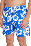 A classic mens short shorts in white and blue color hibiscus flower.