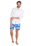 A classic mens short shorts in blue and white color paired with a plain white top sleeve