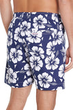 A classic men short shorts with navy and white hibiscus flower showing the back pocket part.