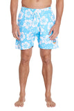 Mens Classic Short Shorts in hibiscus white and sky blue showing the side pocket and a logo in the bottom left part.
