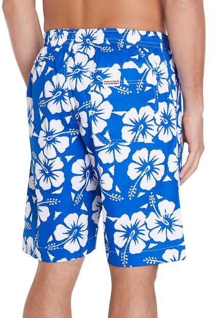 Okanui Men's Classics Shorts in Hibiscus Blue showing the back view details.