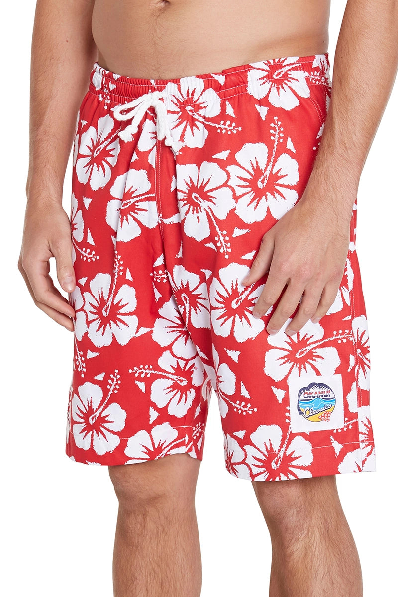 The Okanui Men's Classics Shorts in Hibiscus Red. 