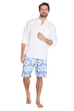 Okanui Classic Shorts with open buttons white top sleeves. 