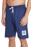 Okanui Classic shorts in plain navy color showing the side part. 