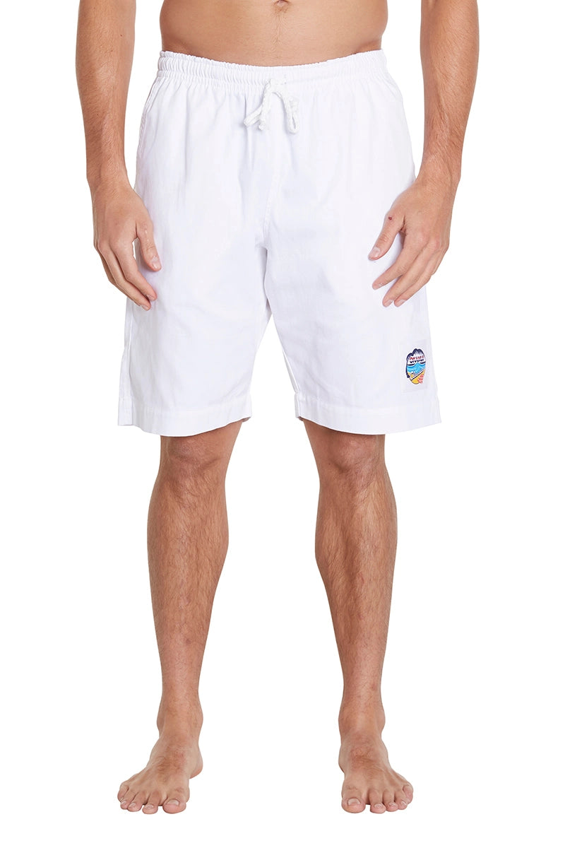 Details of The Plain White Okanui Classics Boardies at closer view.