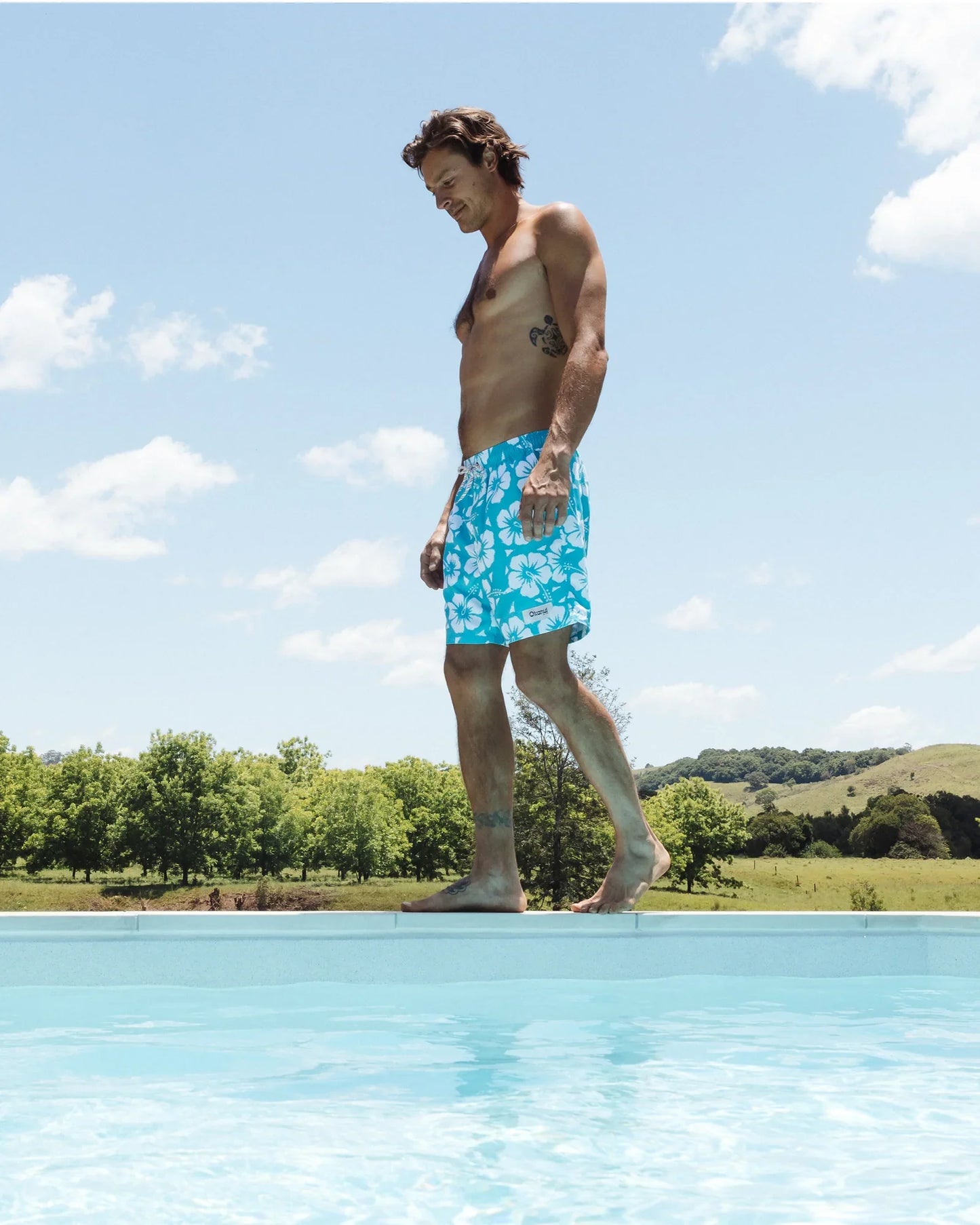 Mens - Swim Short - Hibiscus Aqua