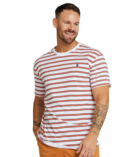Mens -  T-Shirt  - Stripe Staple - White / Rust