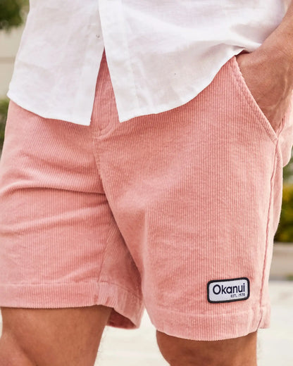 Left view of the Okanui Mens Big Iron Corduroy Walk Shorts in Pink