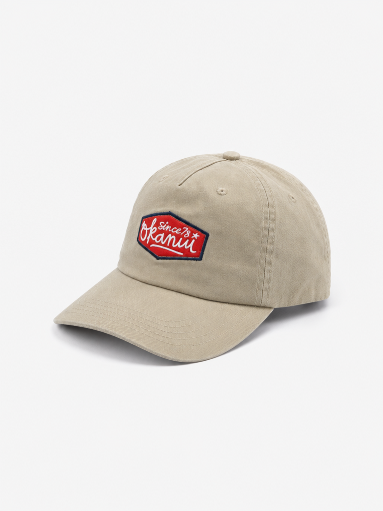 Mens Script 5 Panel Cap - Stone