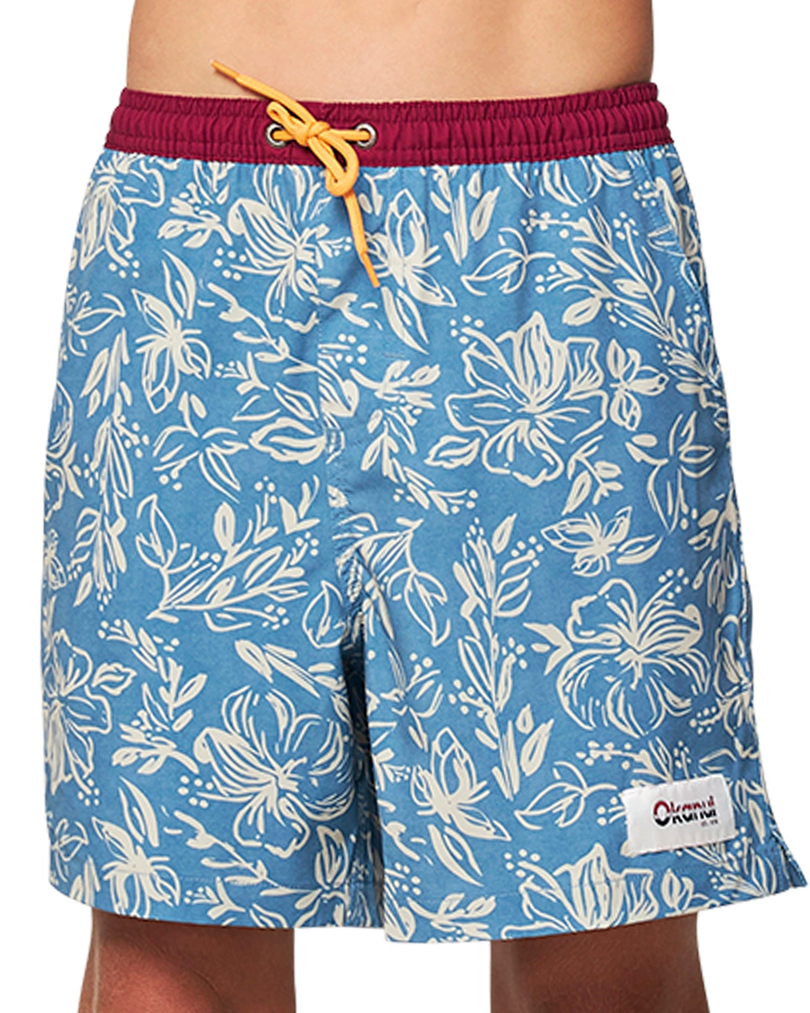 Front view of the Okanui Kids swim shorts in Steel