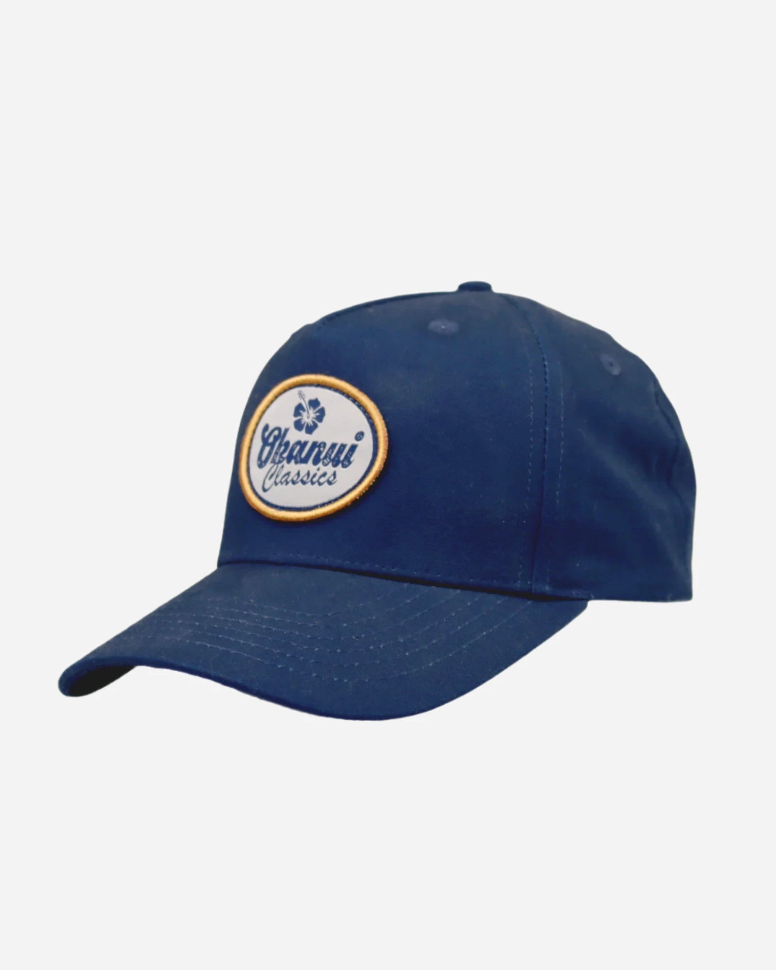 Front view of the Navy Okanui Billboard adult snapback trucker cap