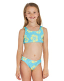 Girls - Swim Bikini Set - Crop Bikini Set - Hibiscus Aqua Yellow