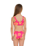 Girls - Swim Bikini Set - Crop Bikini Set - Hibiscus Melon Pink