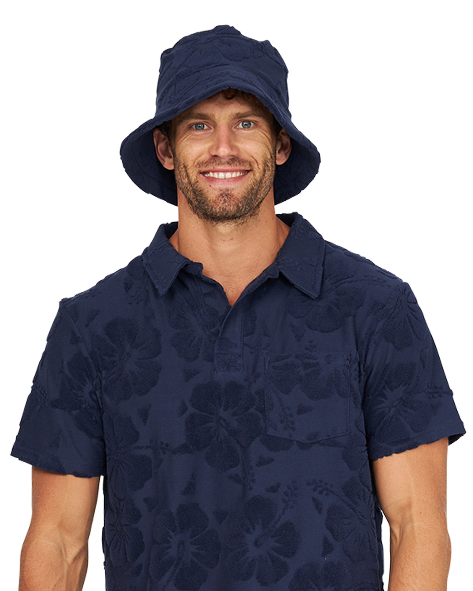 Adult - Bucket Hat - Weekender Terry Bucket Hat - Hibiscus Navy