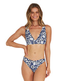 Womens - Swim Top - Trapezium Bikini Top - Evergreen - Flower Garden Navy