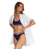 Womens - Swim Top - Scoop Neck Top - Tri Stripe - Navy