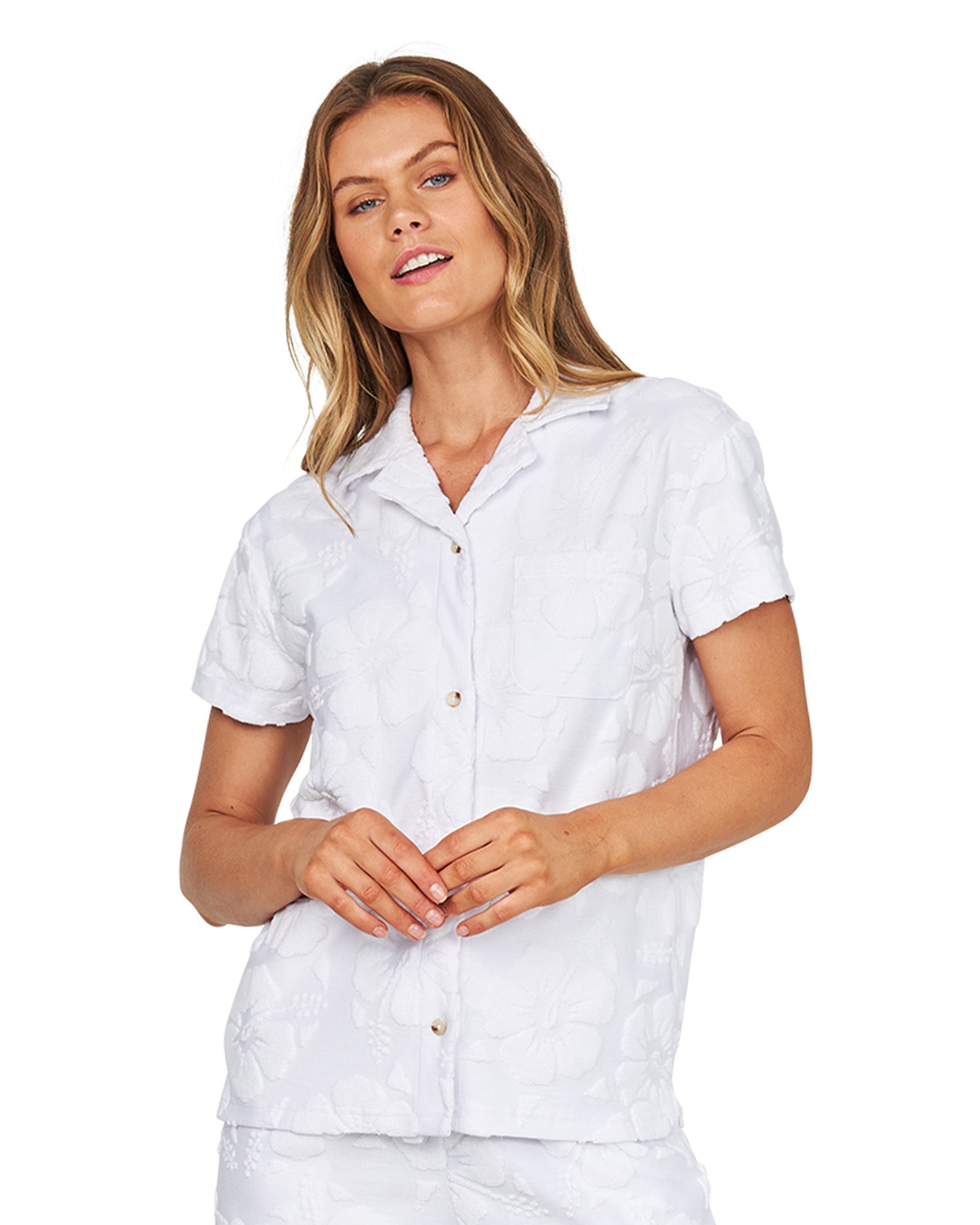 Womens - Terry Shirt - Weekender Shirt - Hibiscus White