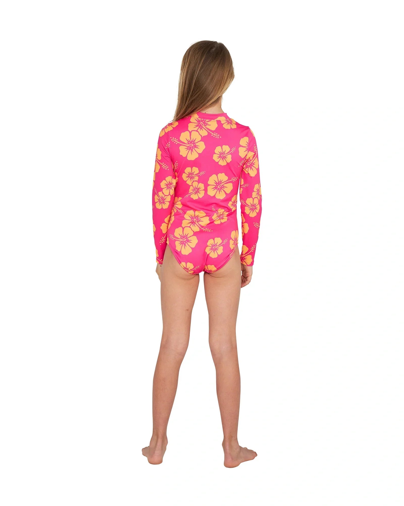 Okanui Girls Long Sleeve One Piece Bikini Swimsuit Melon Pink