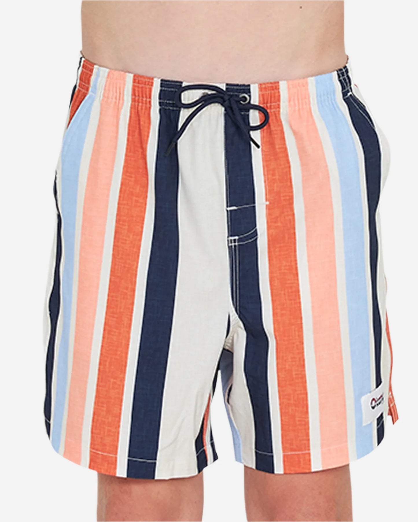 Front view of the Okanui stretch swim shorts in Birch Multi