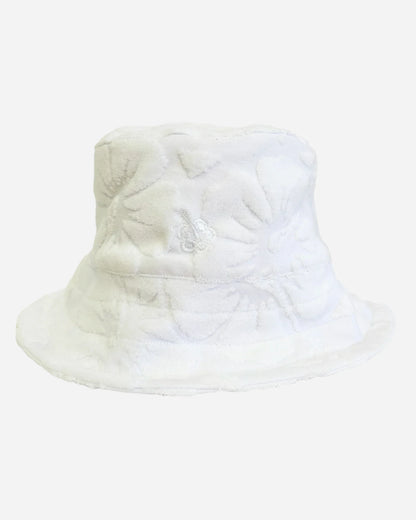 Okanui Weekender Terry Bucket Hat Hibisicus White