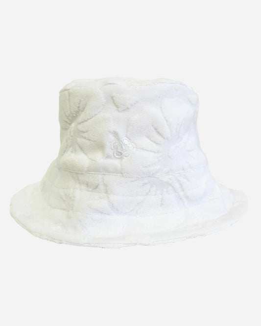 Okanui Weekender Terry Bucket Hat Hibisicus White