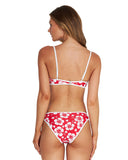 Okanui summer two-piece in hibiscus red.
