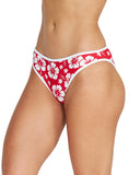 A regular swim pant in hibiscus red showing the side details.