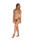 A brown, reversible two-piece bikini showing the front details. 