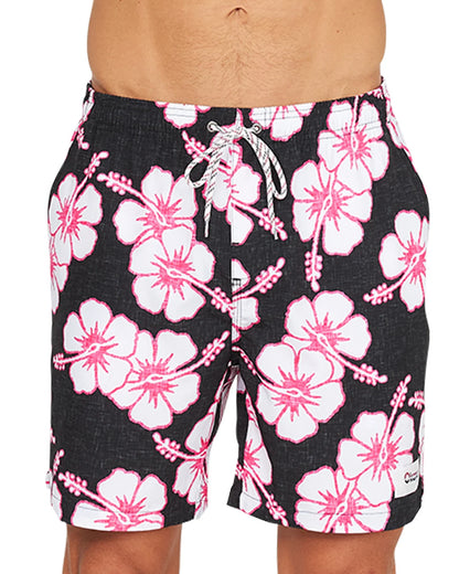 Mens - Stretch Swim Short - Way Back When - Black Pink