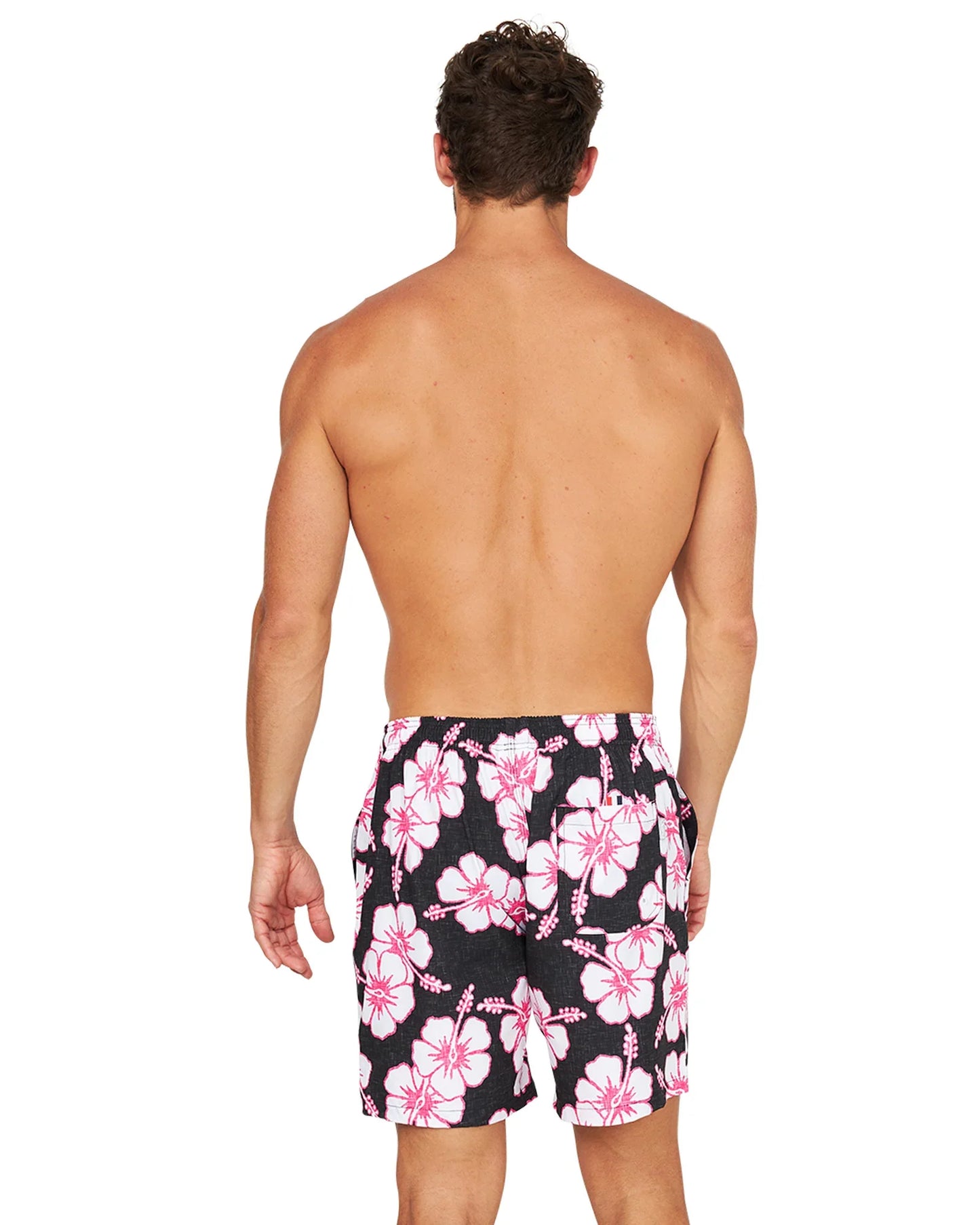 Mens - Stretch Swim Short - Way Back When - Black Pink