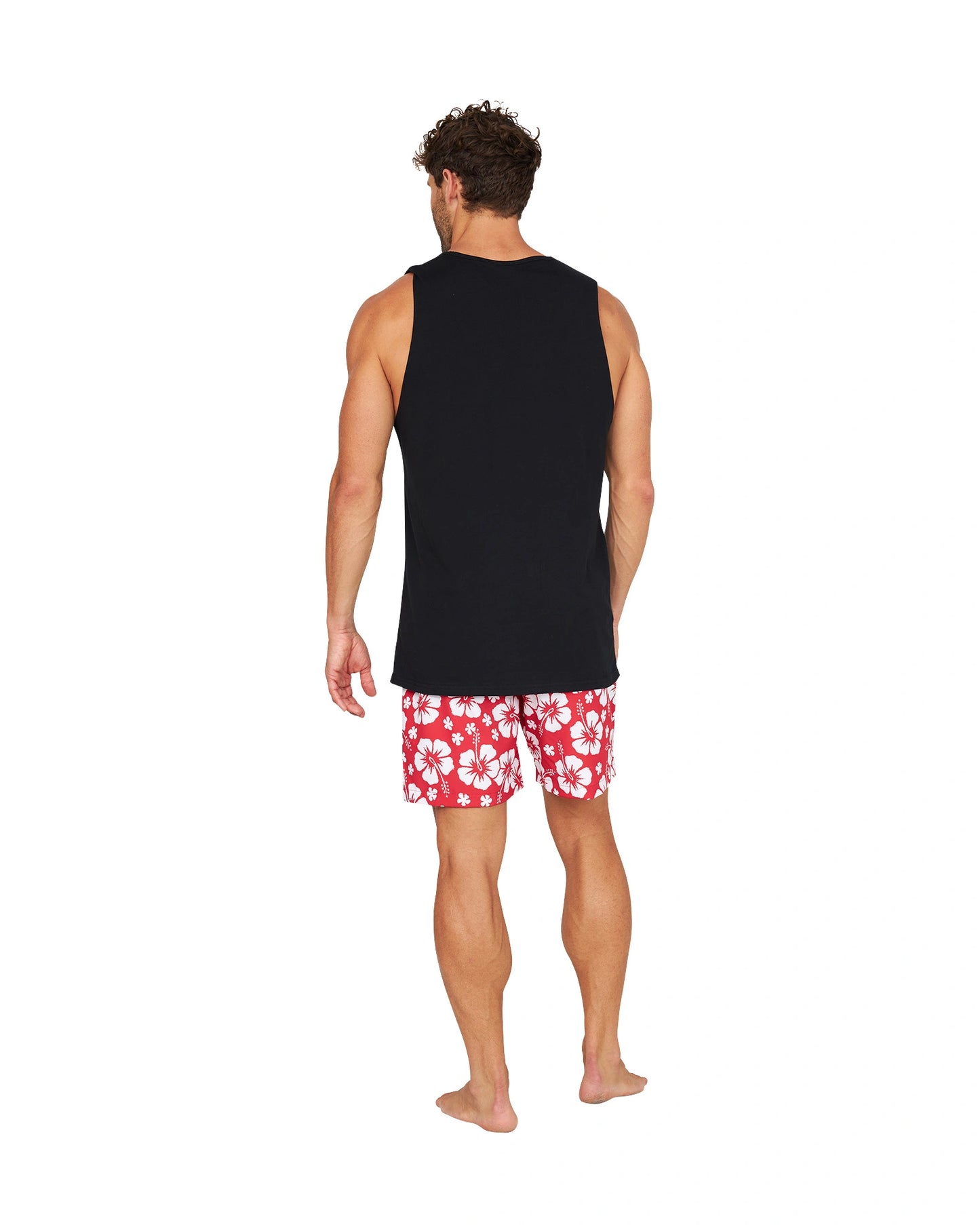 Full back view of a male model wearing the Okanui Eclipse Tank in Washed Black color.