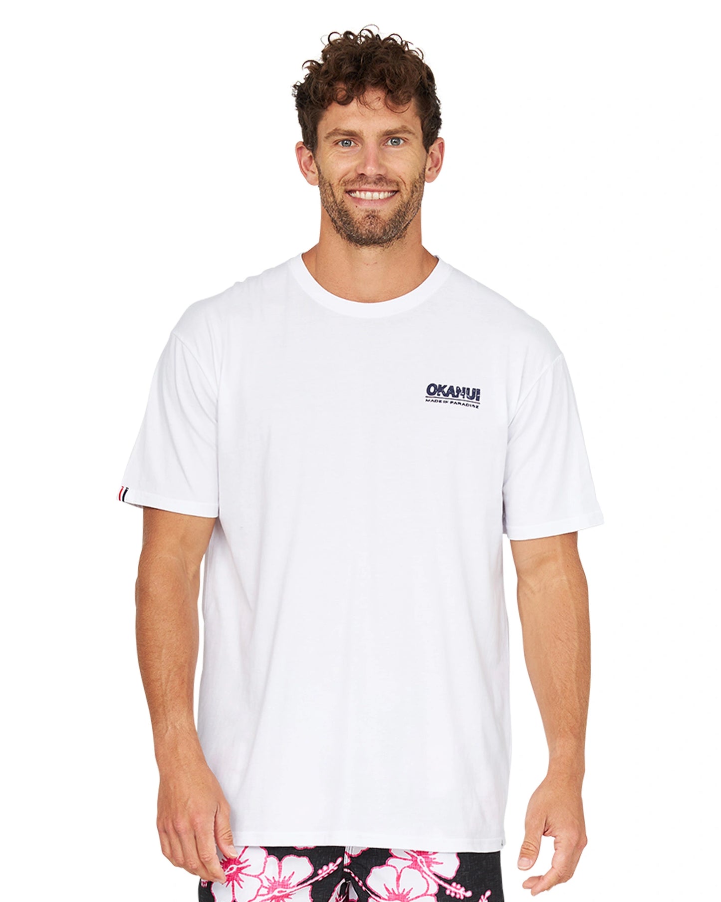 Front view of the Okanui OG Baggies T-Shirt for men in white color.