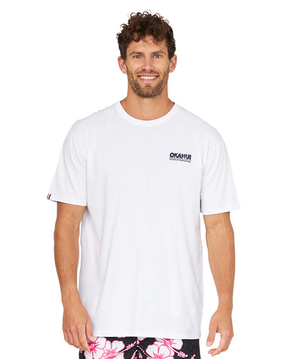 Front view of the Okanui OG Baggies T-Shirt for men in white color.