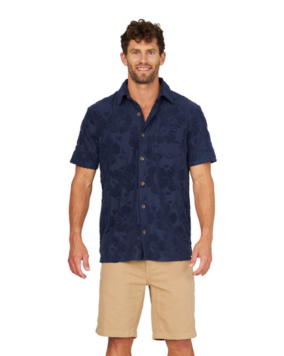 Mens - Terry Jacquard Shirt - Starboard - Hibiscus Navy