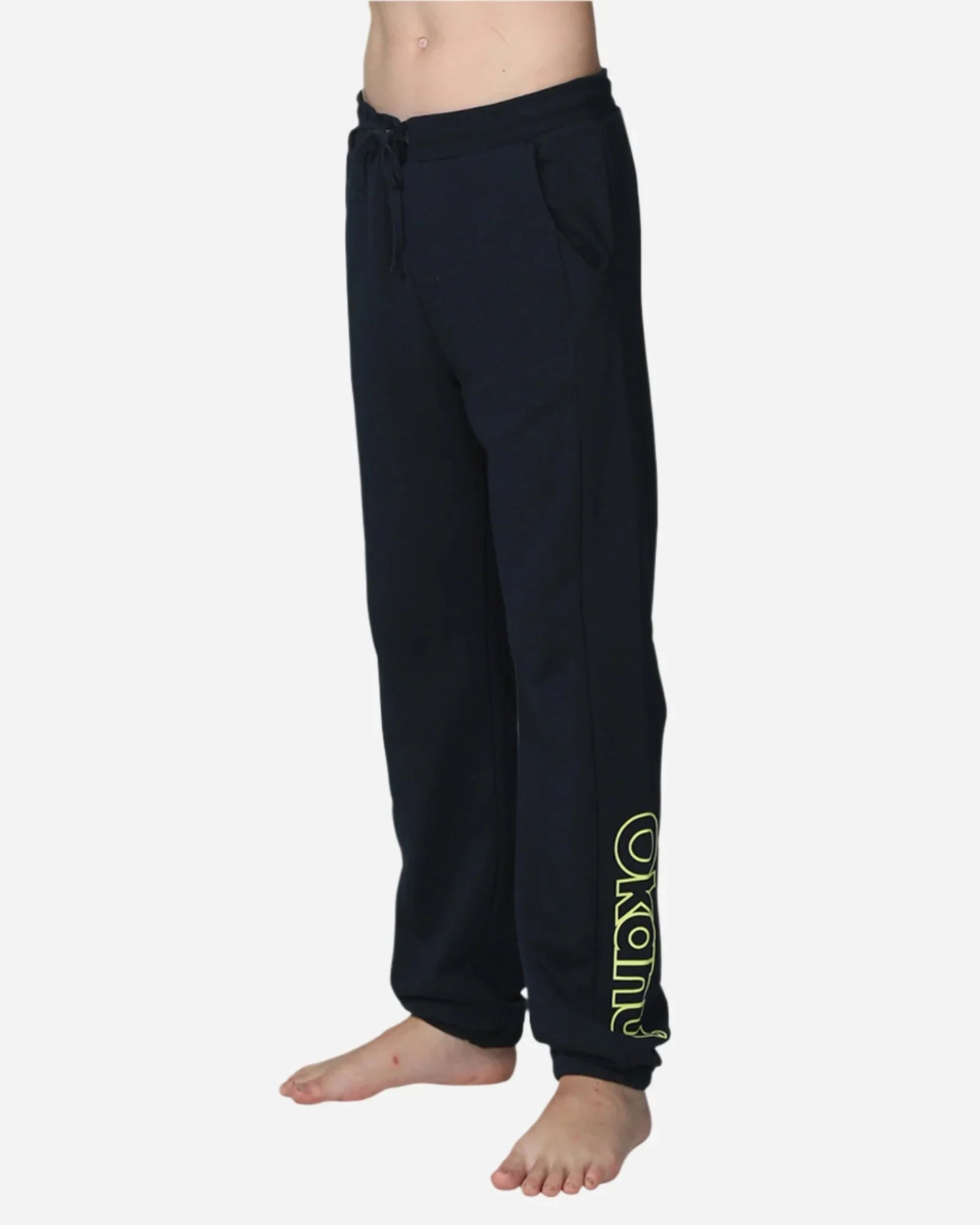 Left side view of the Okanui Winter Keyline Trackies for Kids in Navy color