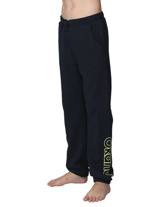 Left side view of the Okanui Winter Keyline Trackies for Kids in Navy color