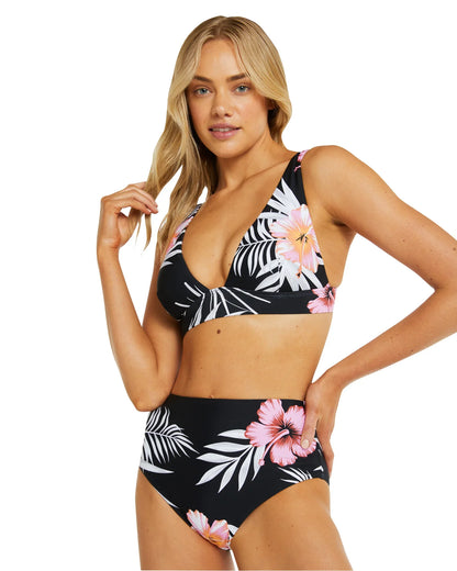Womens - Swim Bottom - High Waist Bikini - Evergreen - Tropical Nights
