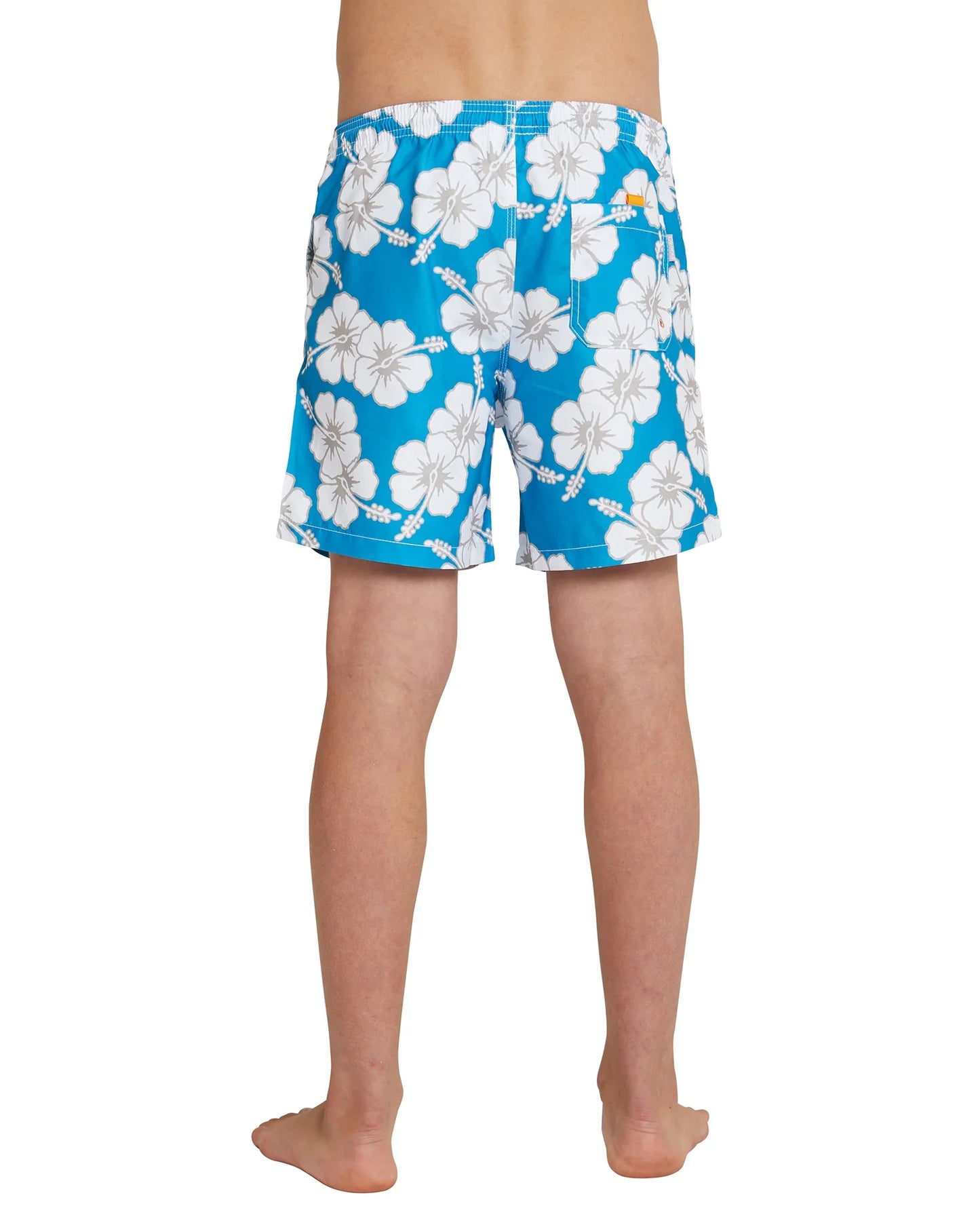 Close up back view of the Okanui Boys Swim Short in Storm Blue
