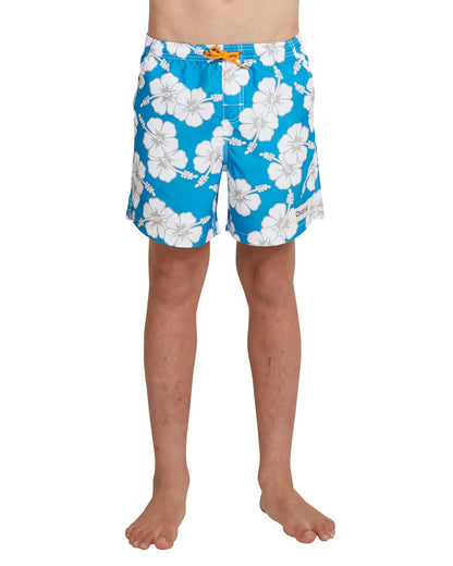 Front view of the Okanui Boys Swim Short in Storm Blue