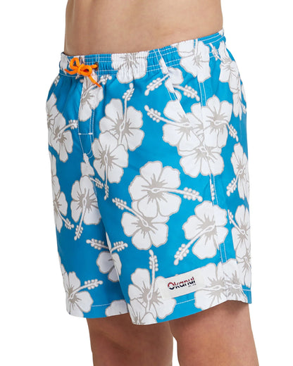 Close up front view of the Okanui Boys Swim Short in Storm Blue