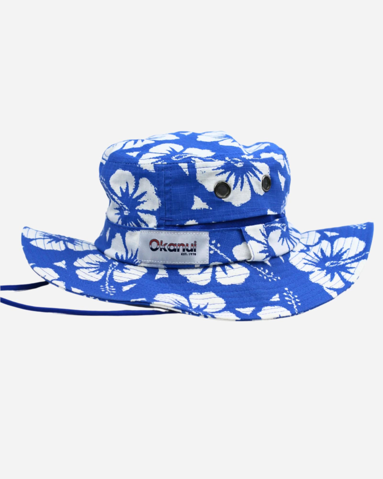 Front view of the Okanui Classic Boonie Hat in Hibiscus Blue color