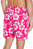 A classic men short shorts with pink and white hibiscus flower showing the back part. 