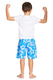 Classic kids shorts that highlights the finer details in white and sky blue hibiscus flower.