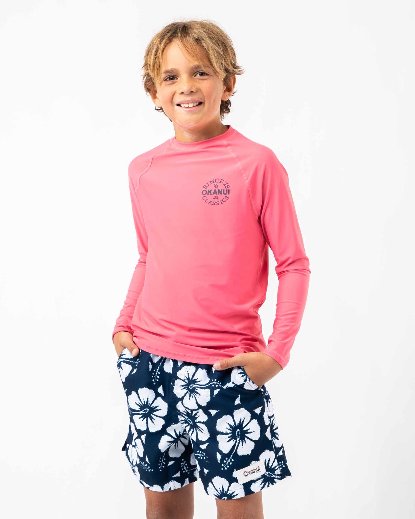 Boys Ikon Long Sleeve Rashie - Pink