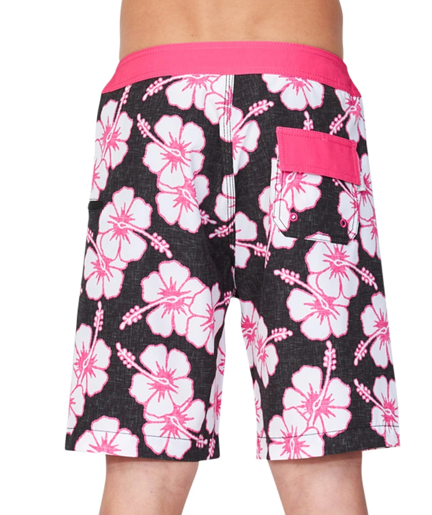 Back view of the Okanui kids boardrider boardshort in Black Pink