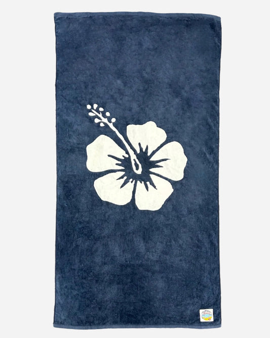 Top view of the Okanui Large Cotton Beach Towel in Hibiscus Print