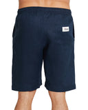 Back view of the Okanui men's linen walk shorts in navy color.