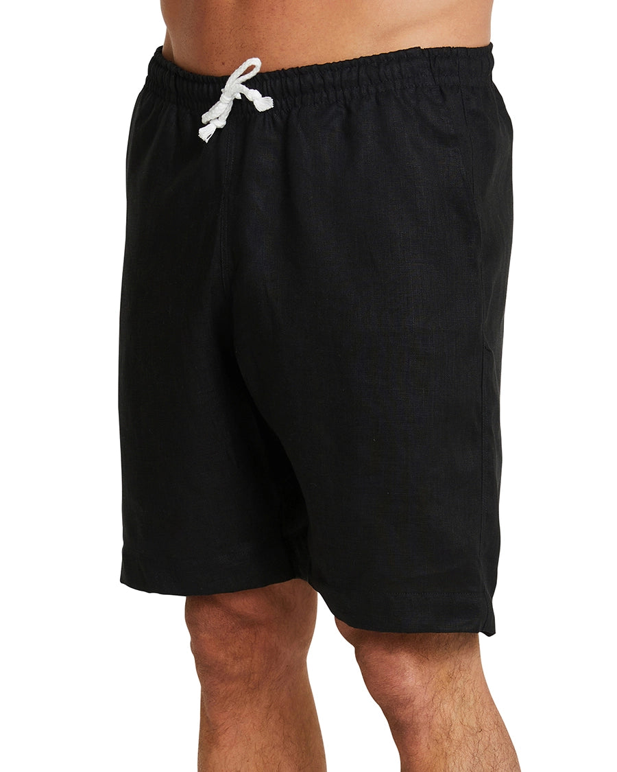 Angled front view of Okanui Linen walking shorts for men