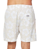 Mens classic short shorts in light color showing the back view pocket with Okanui logo. 